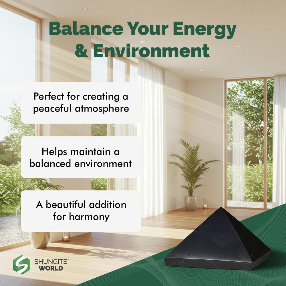 Shungite World pyramid in bedroom promotes calm and mindful rest