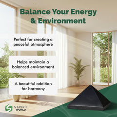 Shungite World pyramid in bedroom promotes calm and mindful rest