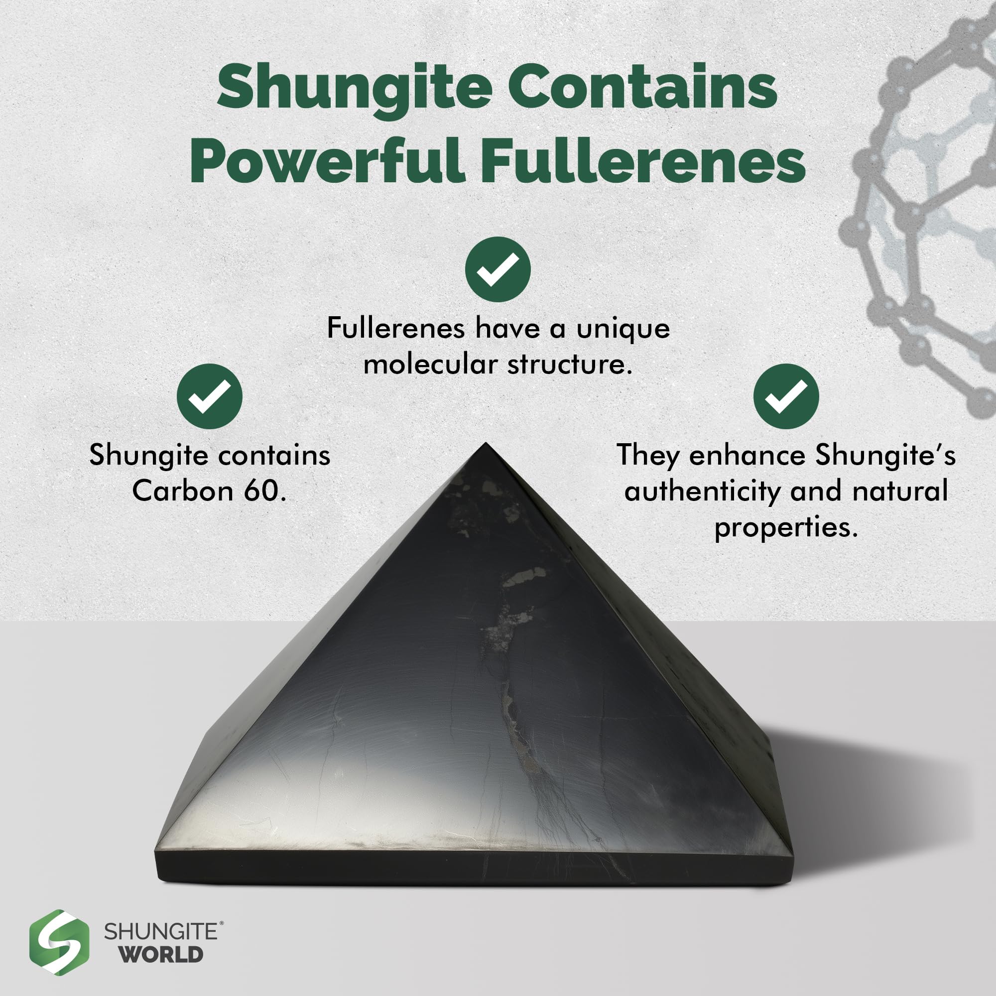 Shungite World 80mm pyramid displayed as modern home decor.