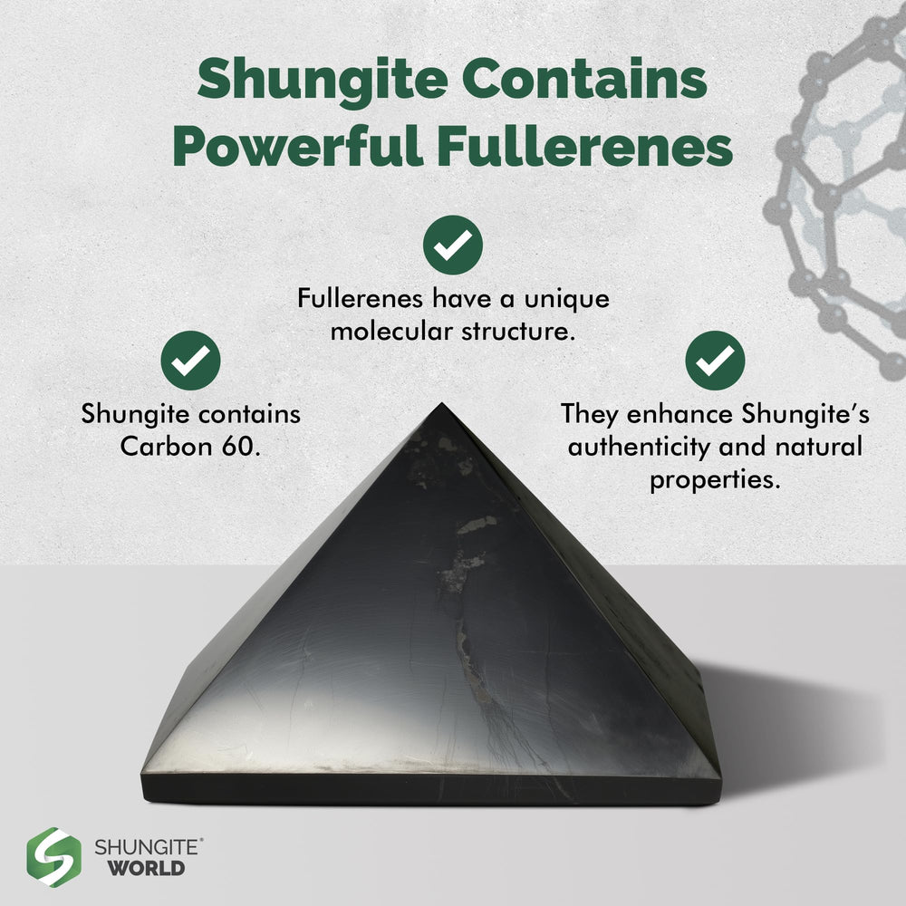 Shungite World 80mm pyramid displayed as modern home decor.
