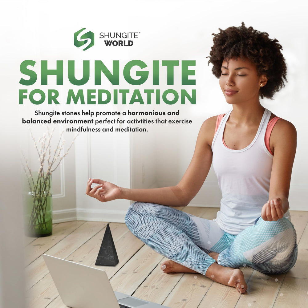 Shungite World pyramid with crystals for mindful rituals and decor.