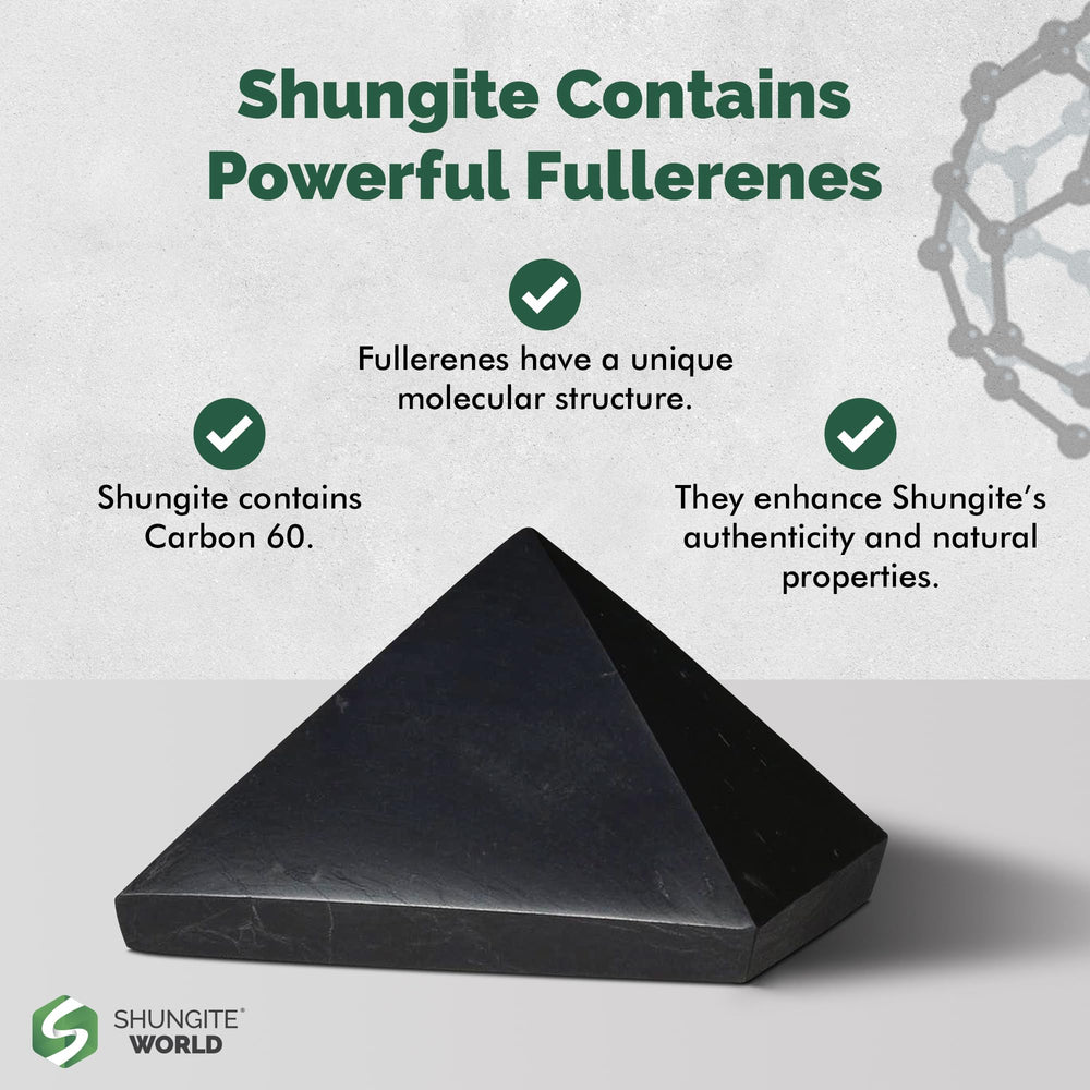 Shungite World pyramid with stones like hematite and rose quartz