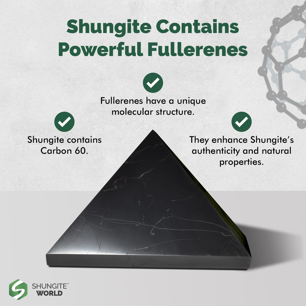 Shungite World pyramid complements crystal sets for energy focus rituals.
