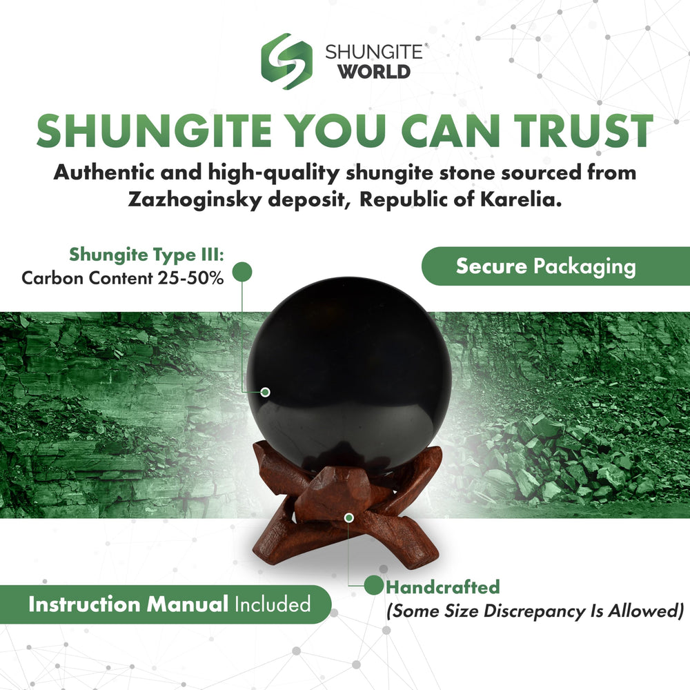 Shungite World sphere in living room decor enhances calm and focus.