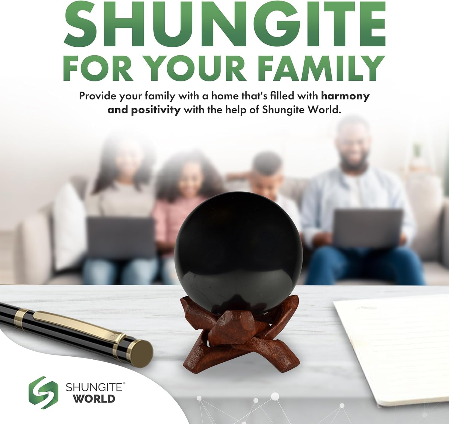 Shungite World sphere on a shelf as striking centerpiece.