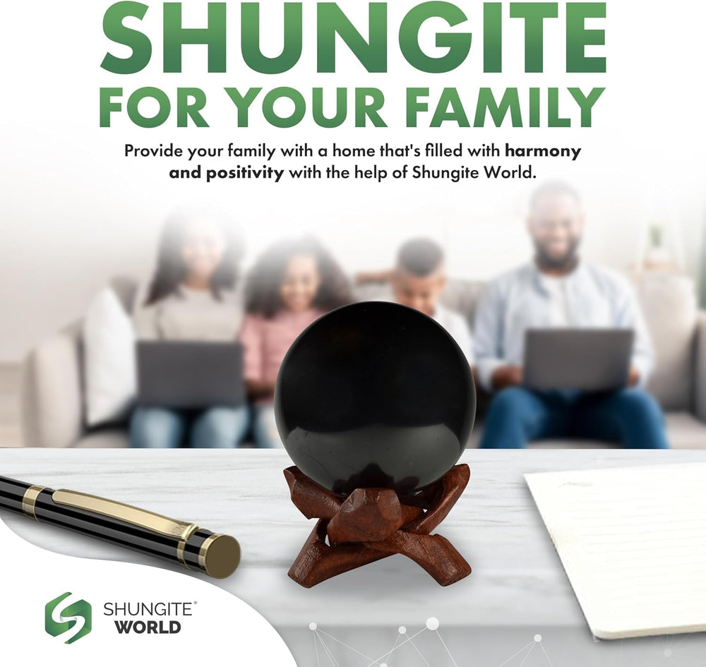 Shungite World sphere on a shelf as striking centerpiece.