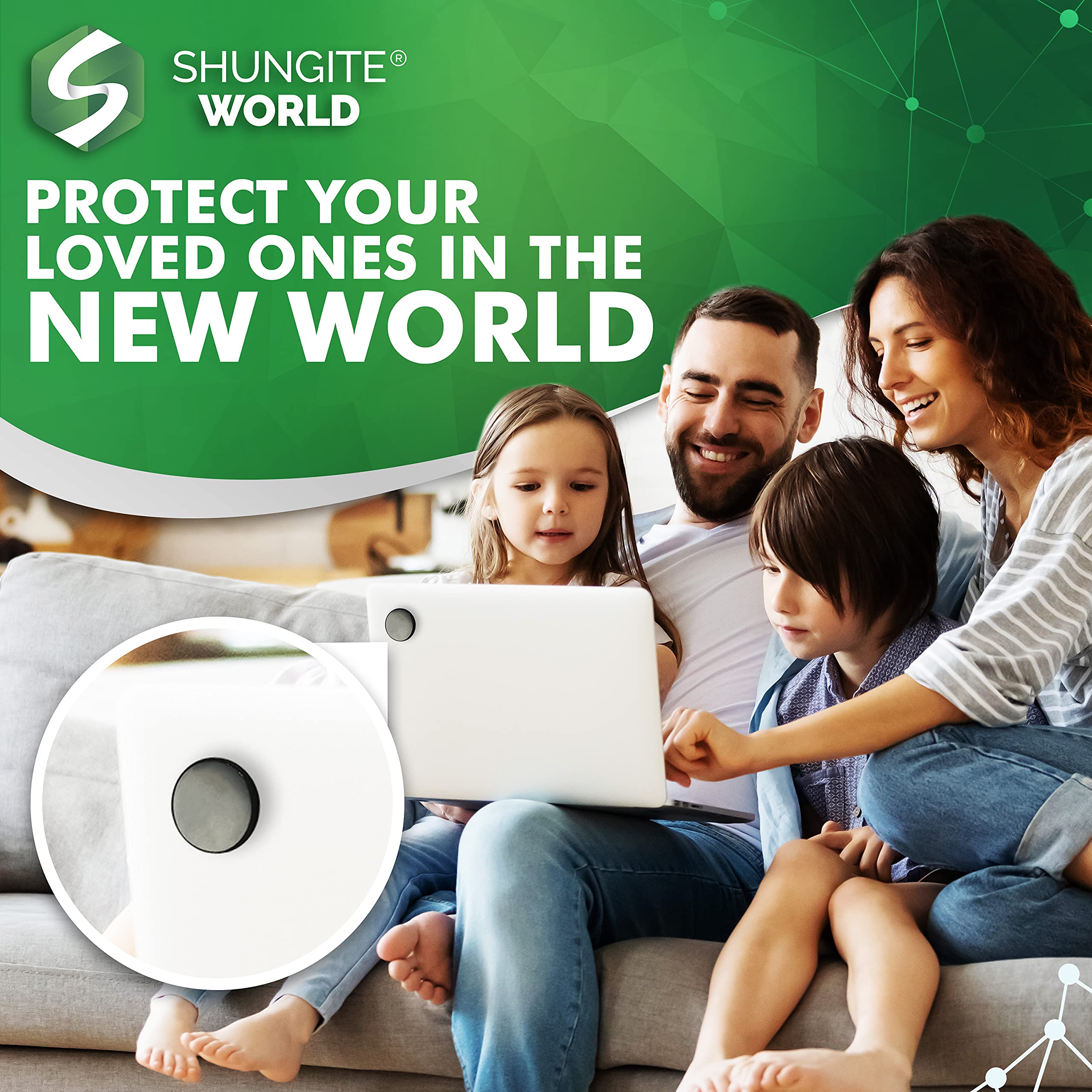 Shungite World sticker on a kitchen appliance to invite a calmer workspace.