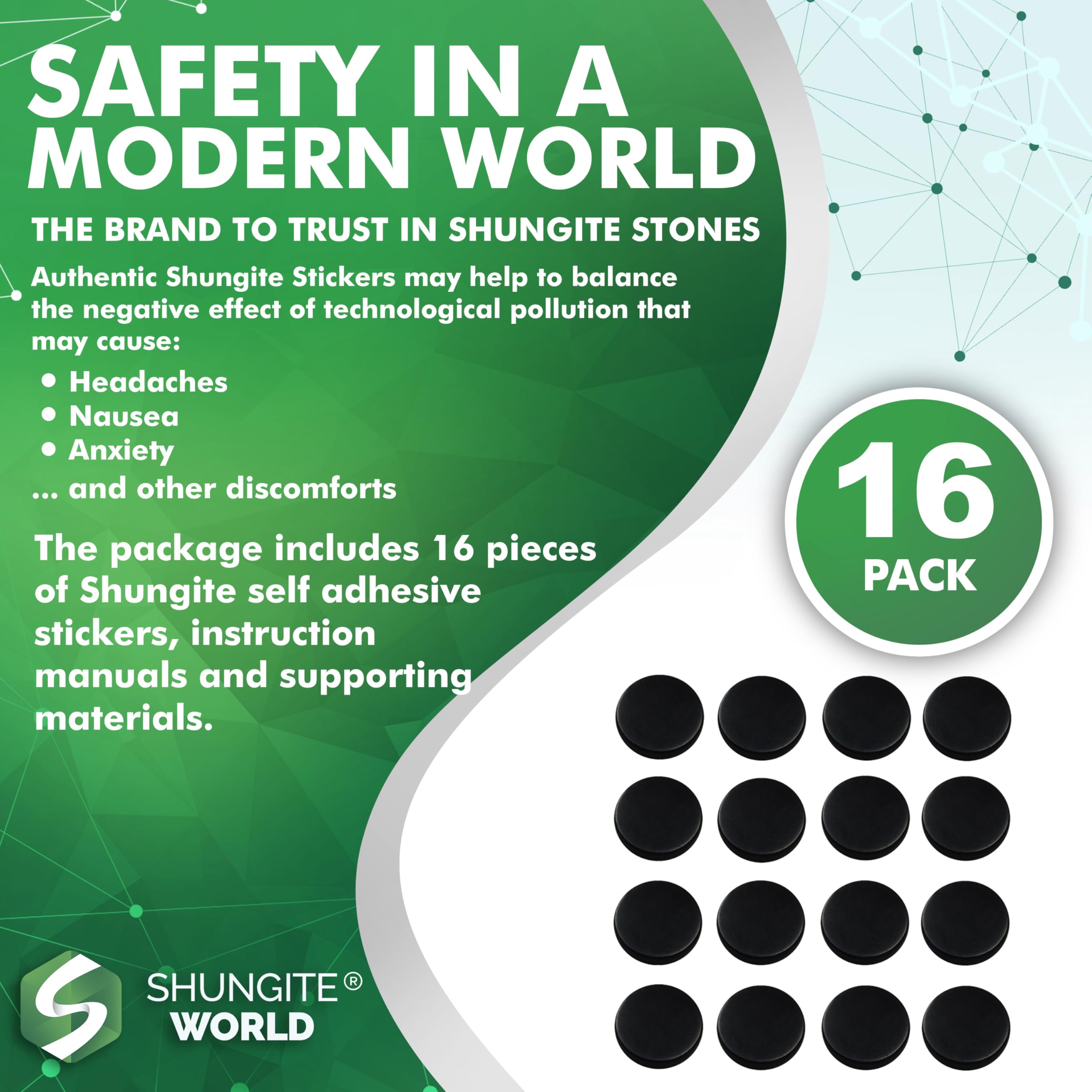 Shungite World sticker on a phone case suggesting potential energy balance during daily use.