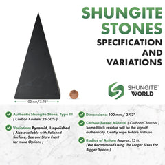 Shungite World pyramid closeup texture reveals natural carbon-rich surface.
