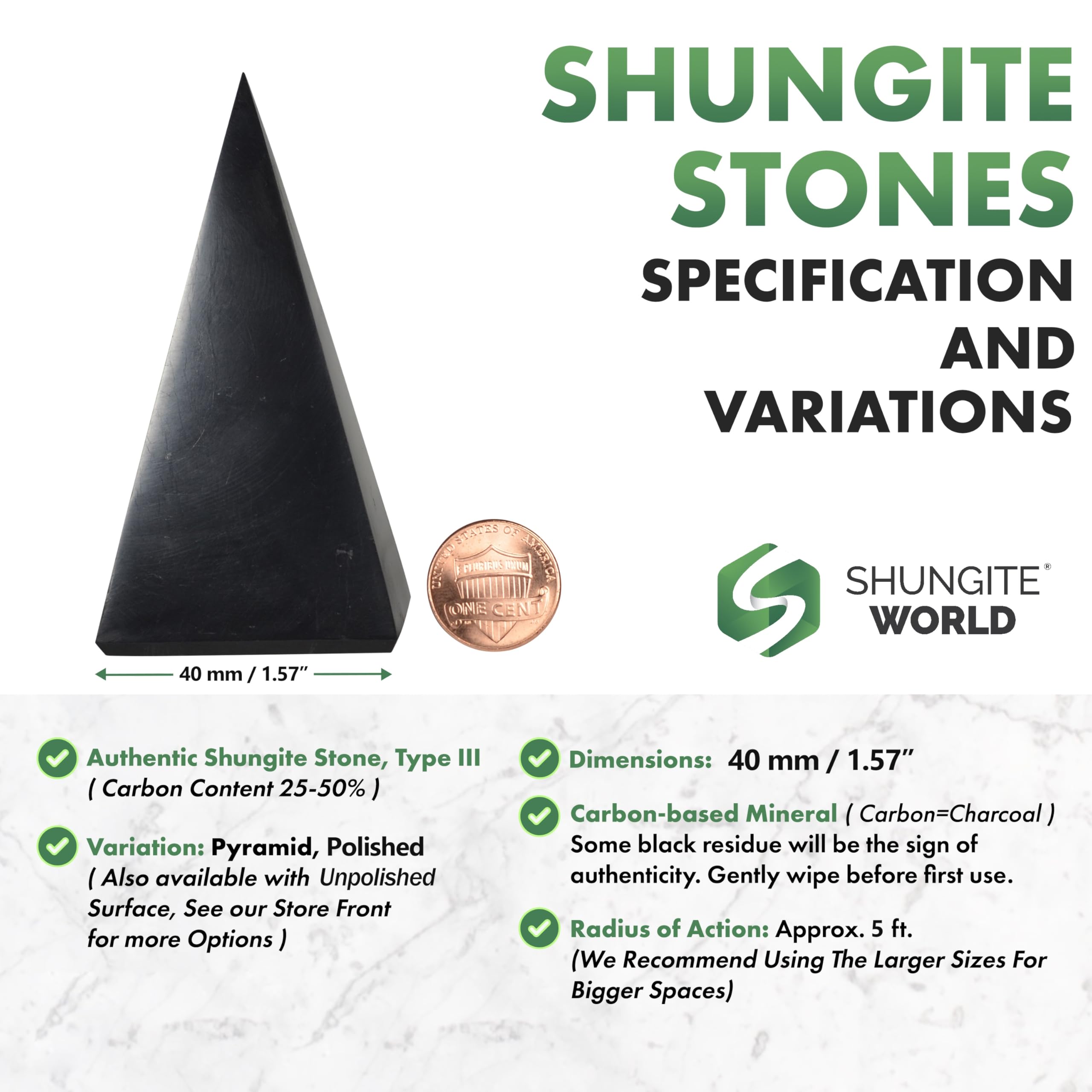 Shungite World tall pyramid top view, enhances focus at your workspace.