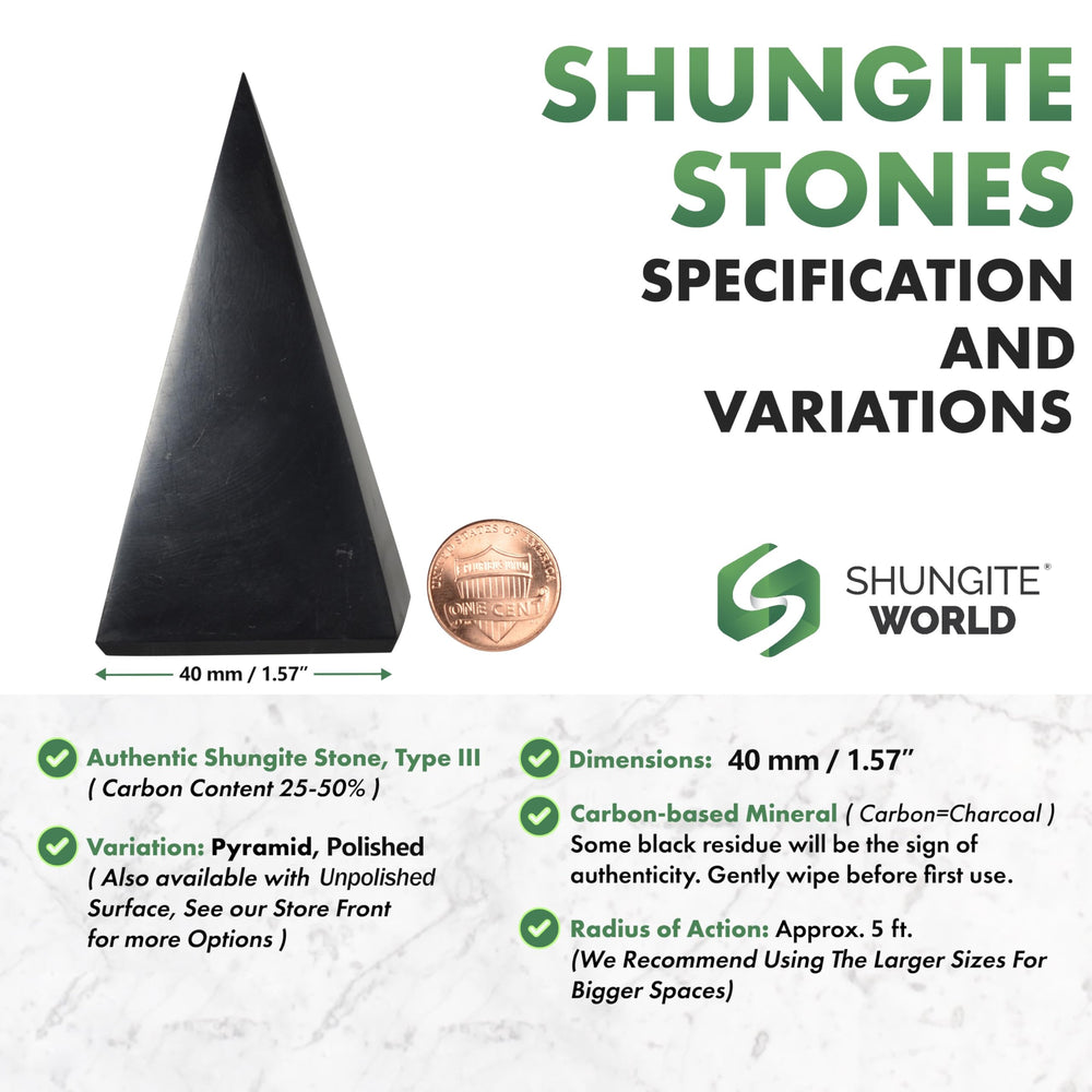 Shungite World tall pyramid top view, enhances focus at your workspace.