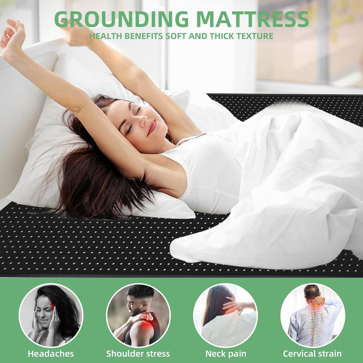 User placing SHUOGVER mat on bed, wearing breathable socks for best contact