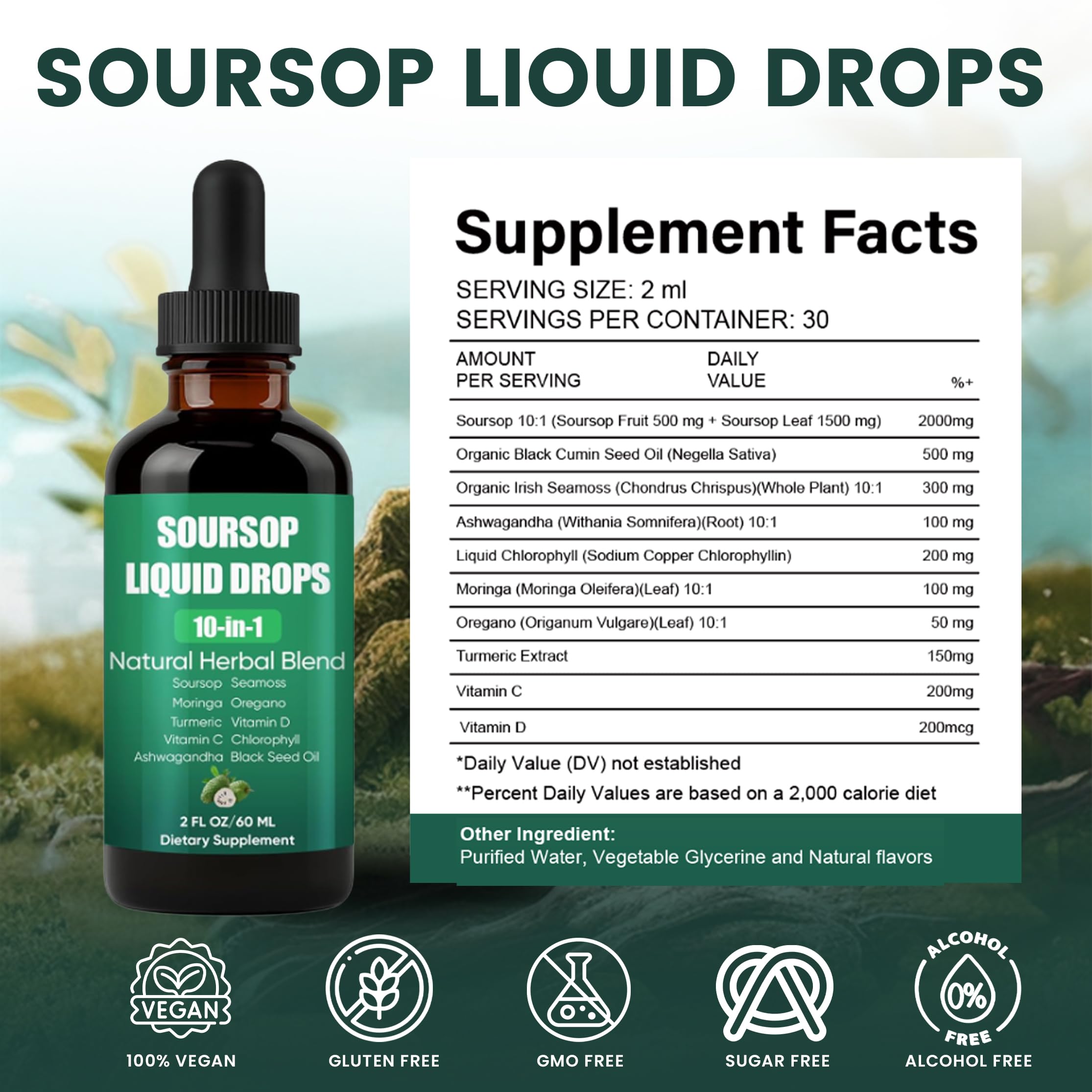 Shwfhi Soursop 10-in-1 drops glass serve suggests easy mixing in beverages.