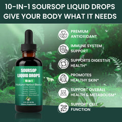 Shwfhi Soursop 10-in-1 drops label closeup shows natural ingredients.