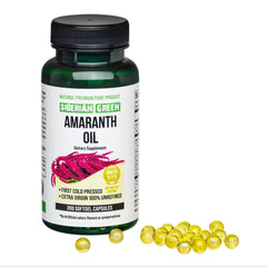 Siberian Green amaranth oil softgels pour shows easy dosage and purity.