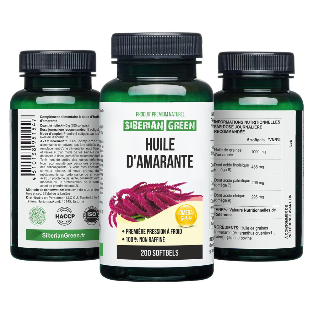 Balanced omega-6/7/9 profile in Siberian Green amaranth oil.