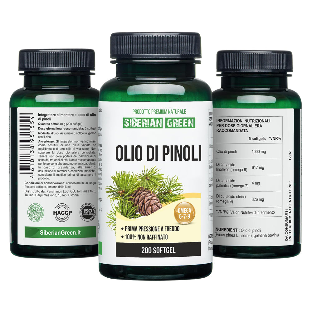 Siberian Green Pine Nut Oil highlights omega 6 and 9 benefits for daily nutrition