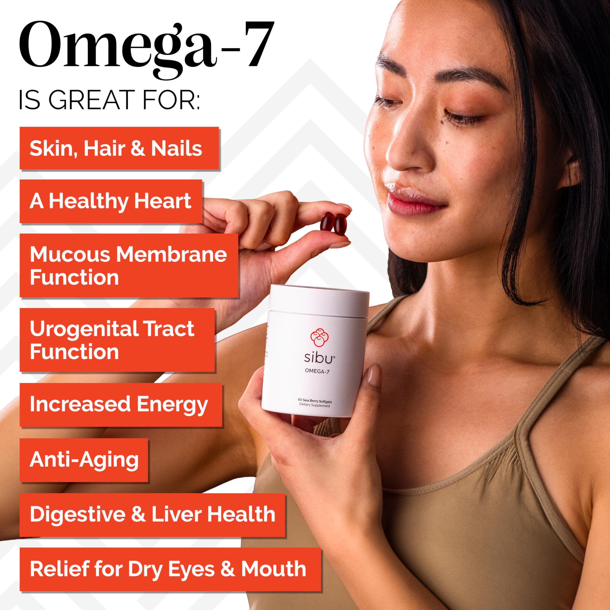 Sibu Organic Sea Buckthorn oil from Himalayas highlights omega-7 content for skin health.