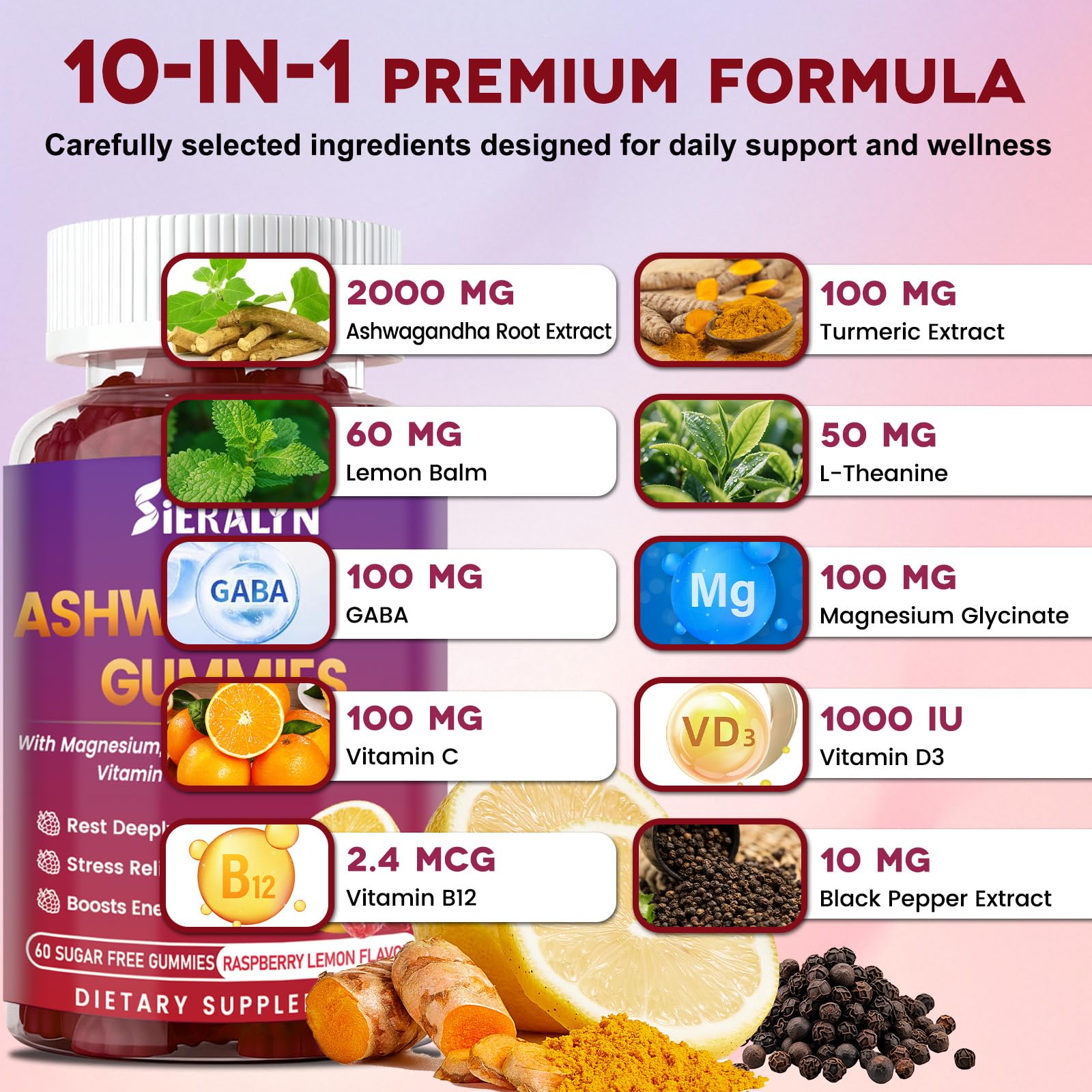 Sieralyn Ashwagandha Gummies with Black Pepper Extract to boost absorption
