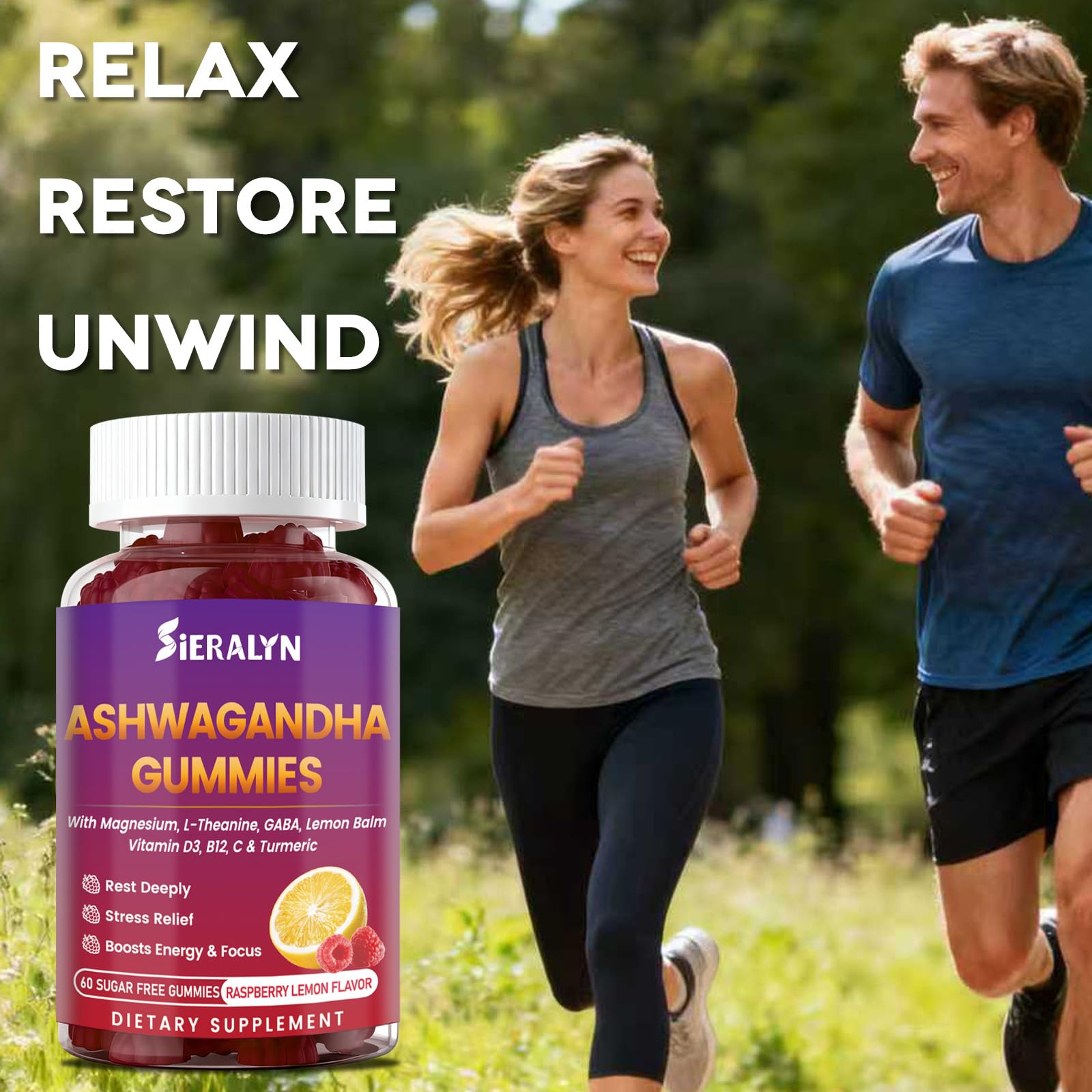 Sieralyn Ashwagandha Gummies vegan and gluten-free badge signals clean supplement
