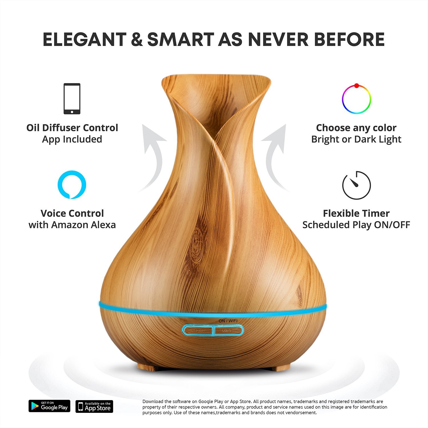 Sierra Modern Home diffuser with LED colors for ambient mood lighting