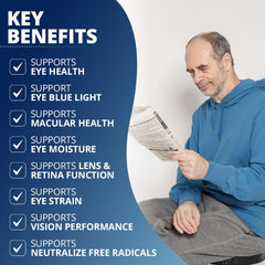 SightCare blue-light filter capsules shown for screen-time protection.