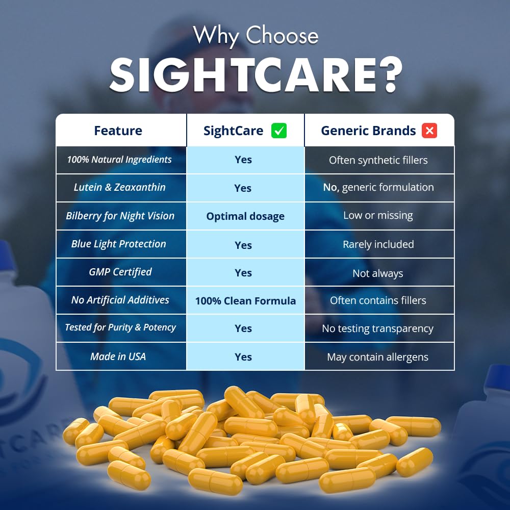 SightCare vitamins A, E, and B12 support normal vision and eye comfort.