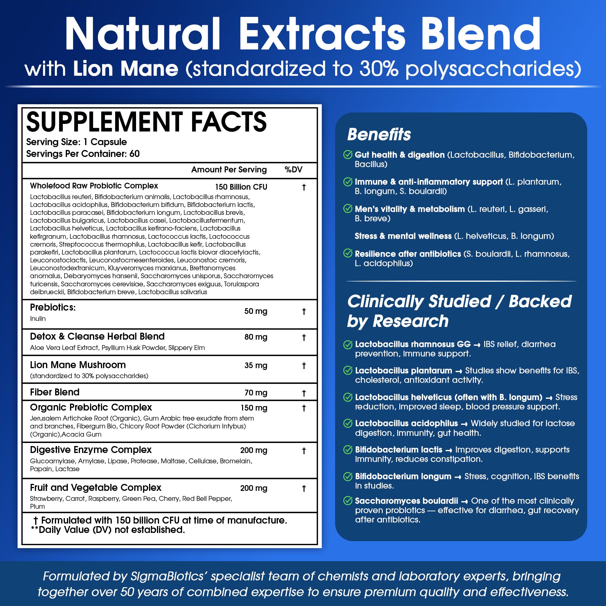 SigmaBiotics Probiotics Men organic prebiotics in jar indicating nutrient feeding for gut flora.
