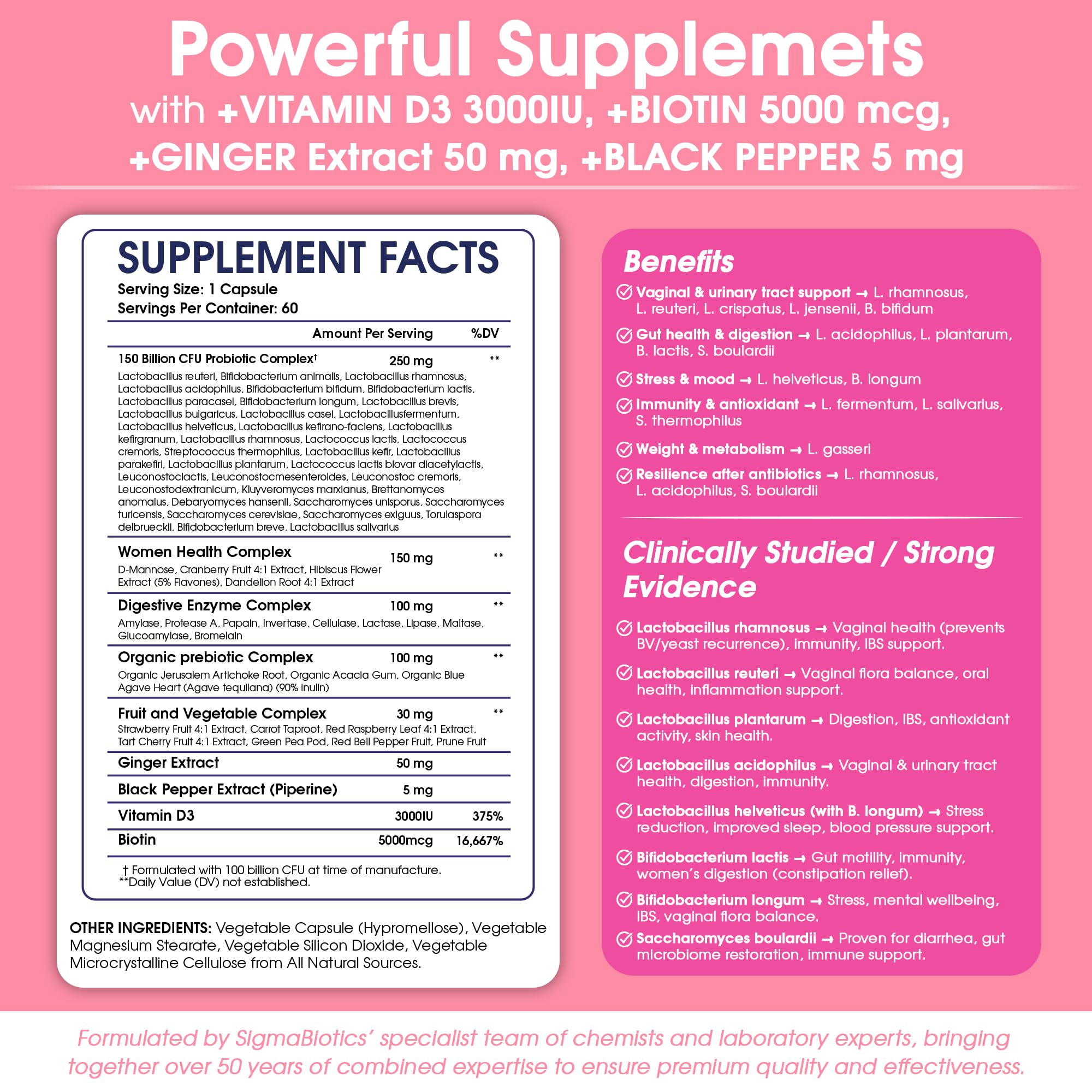 Label detail emphasizing gluten-free, non-GMO, and organic prebiotics in the blend