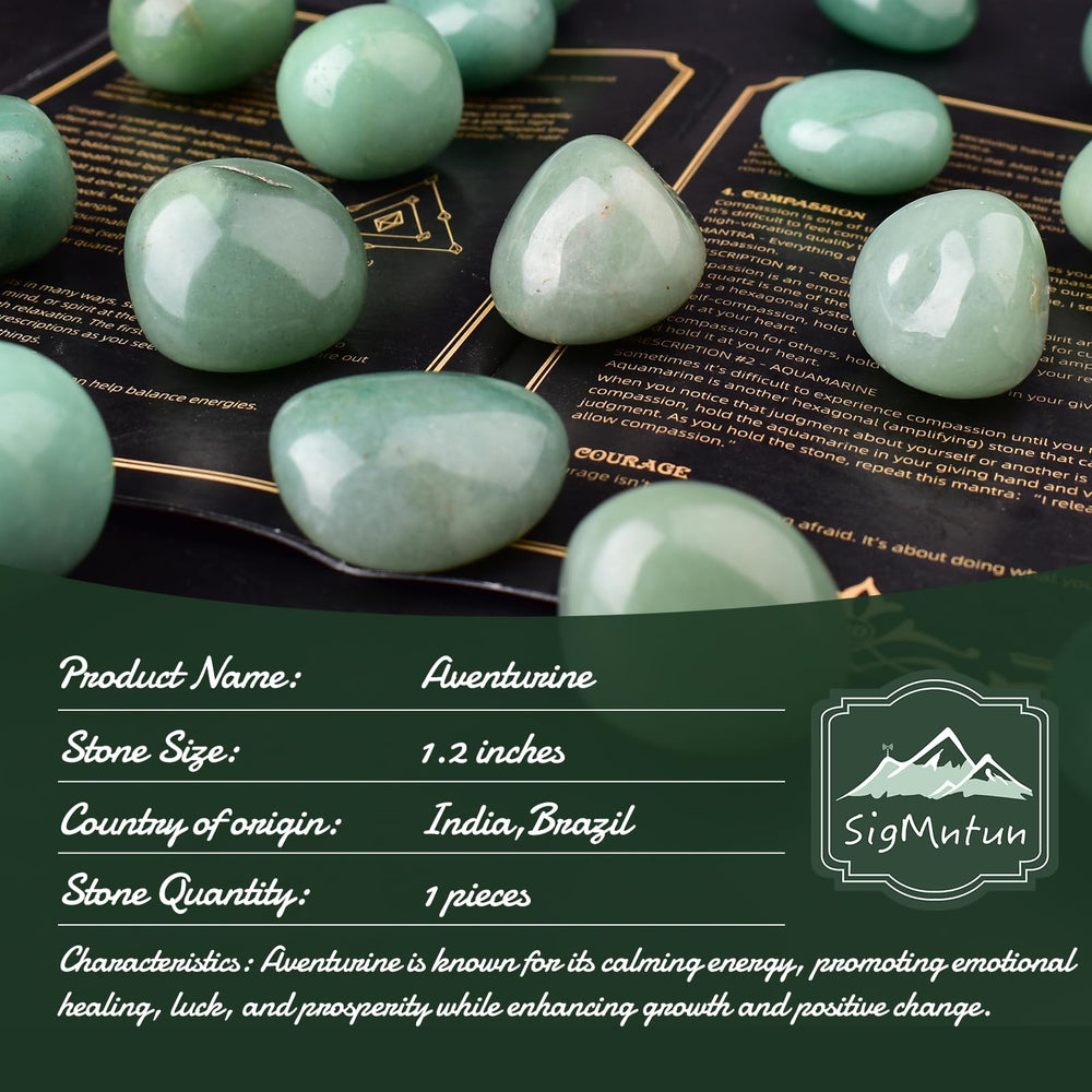 SigMntun aventurine tumbled gemstone used for meditation and grounding.