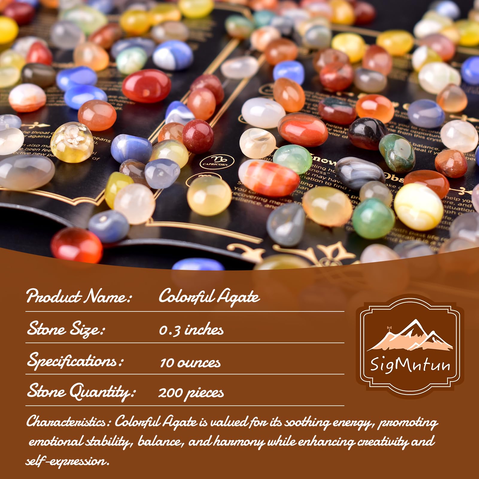 Closeup of SigMntun colorful agate chips highlighting natural patterns