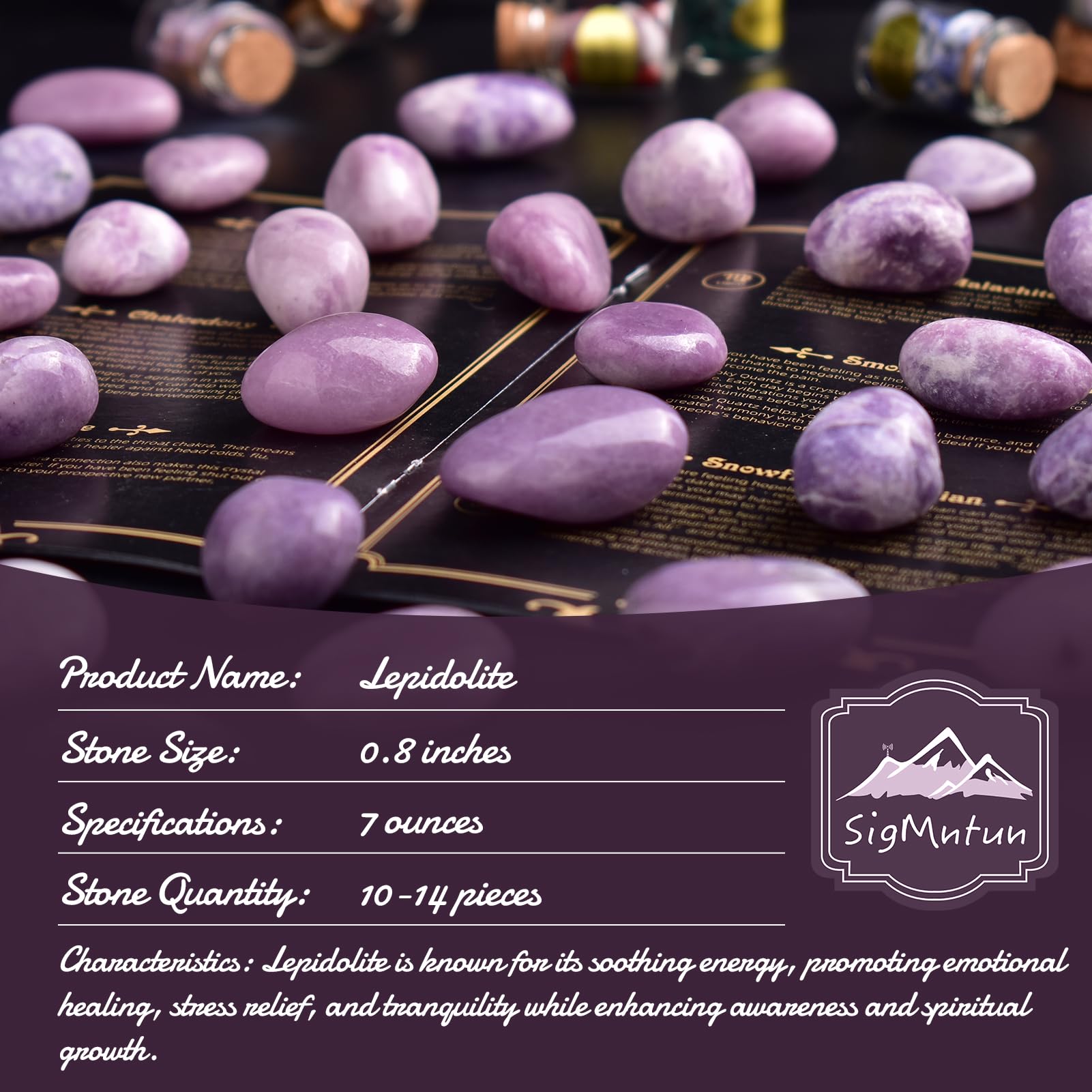 SigMntun Lepidolita: cristales para Reiki y prácticas de relajación.