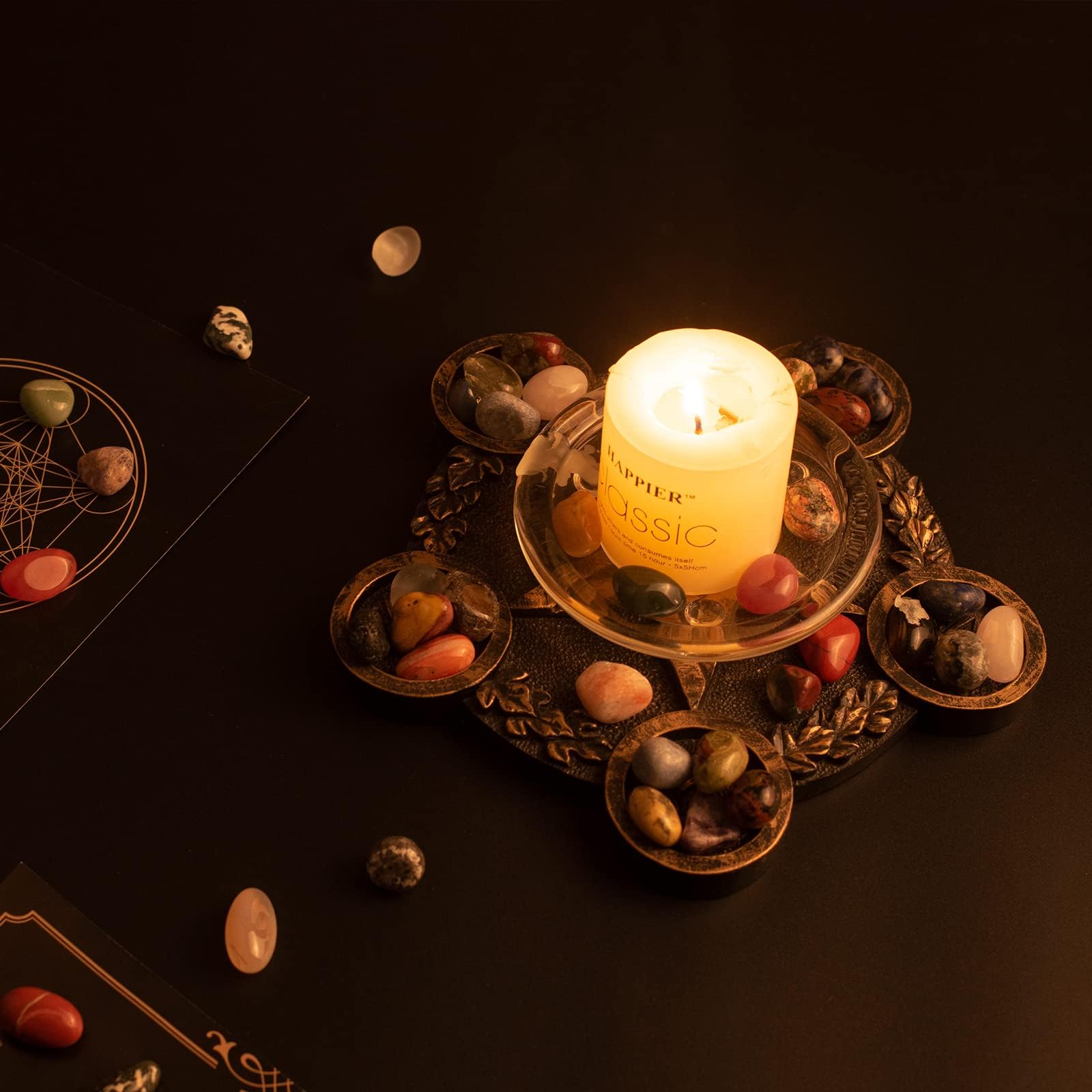 SigMntun crystal chips on a shelf to enhance room ambiance.