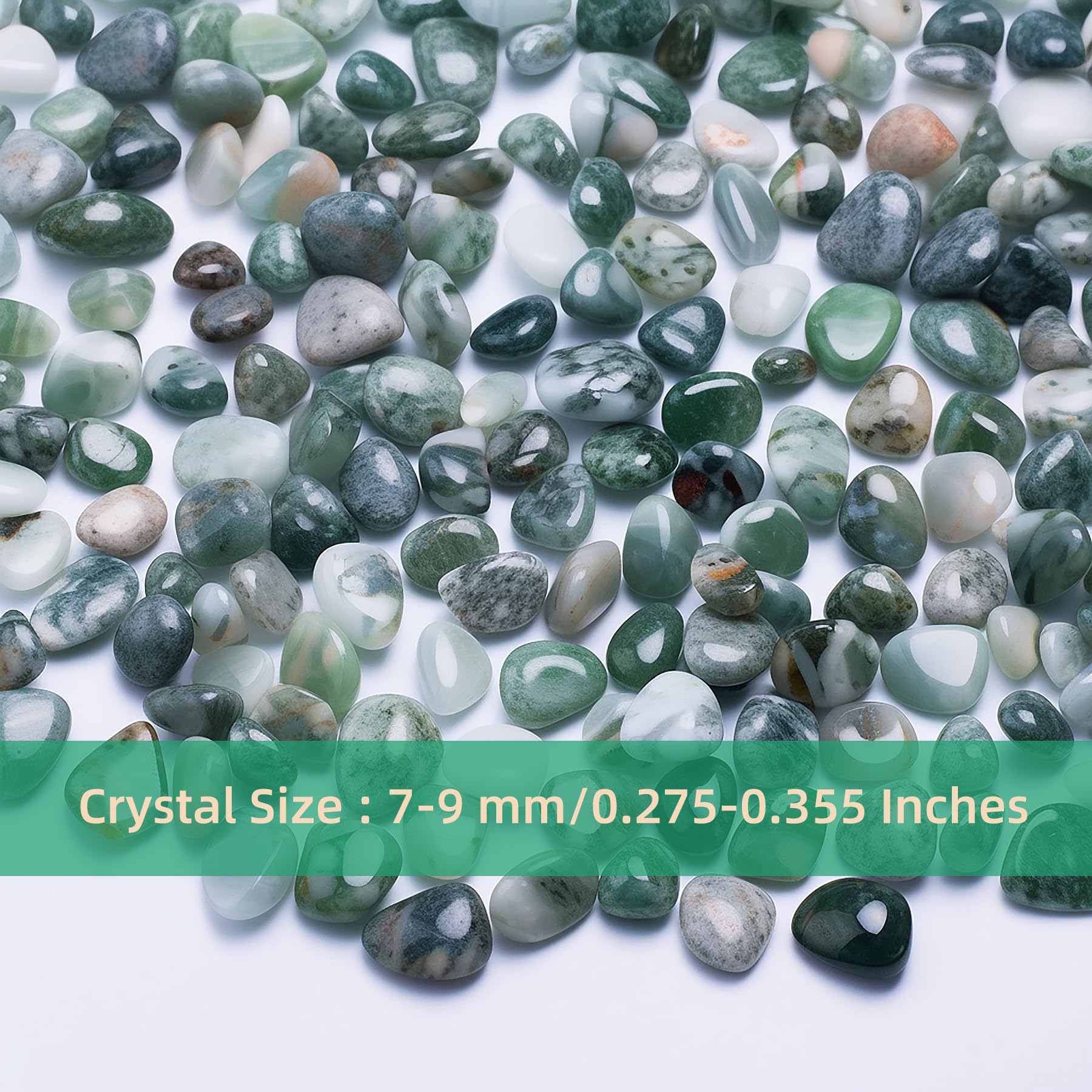 SigMntun moss agate chips close-up showing earthy greens for DIY projects.