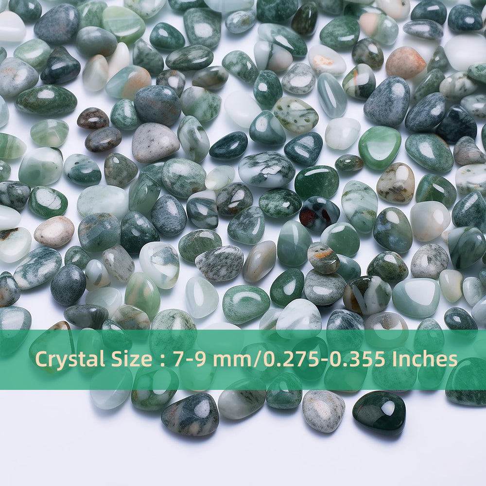SigMntun moss agate chips close-up showing earthy greens for DIY projects.