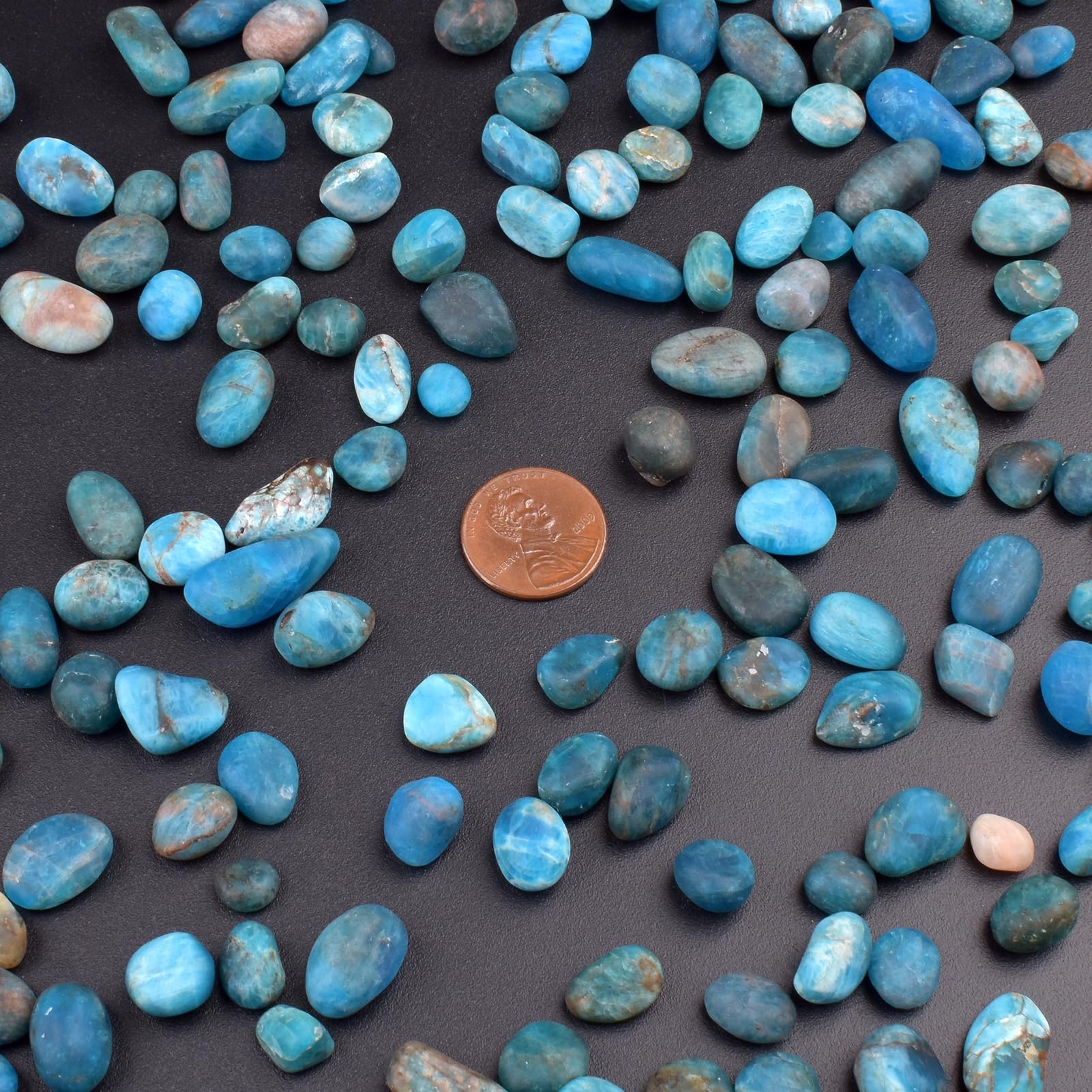 SigMntun polished blue apatite chips on display for home ambiance and mindful rituals