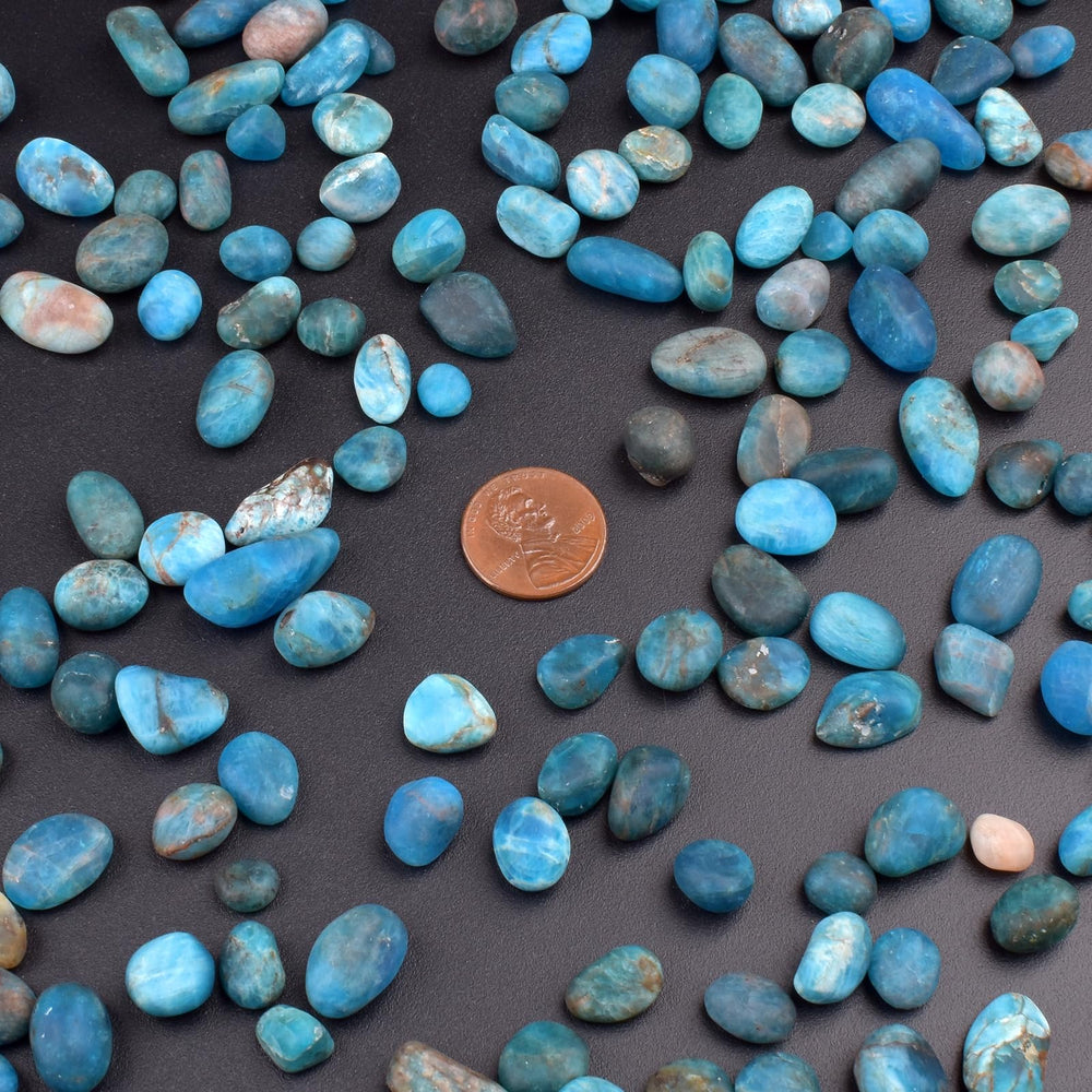 SigMntun polished blue apatite chips on display for home ambiance and mindful rituals