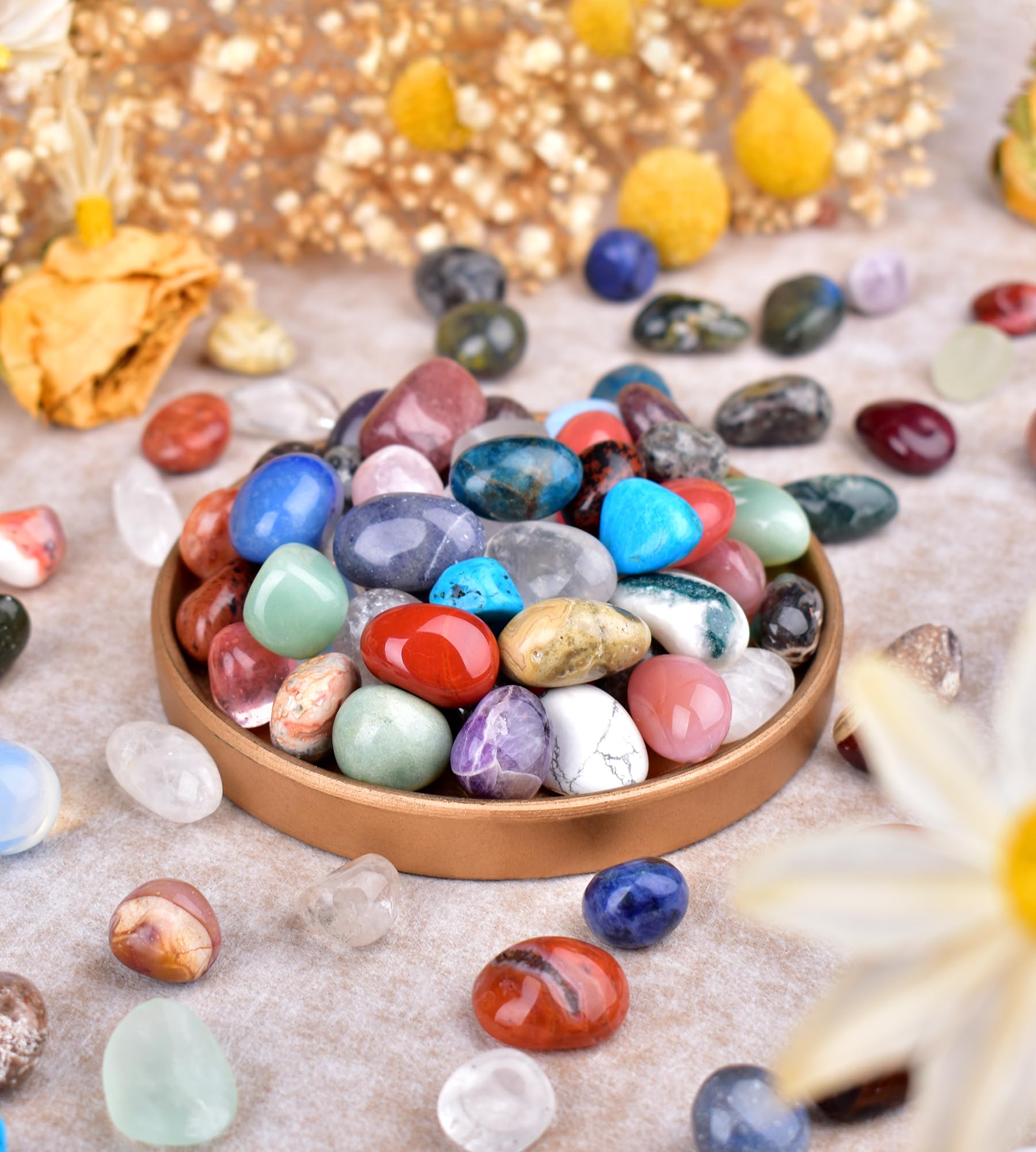 SigMntun polished crystal chips in obsidian for protective energy during journaling and ritual sessions.