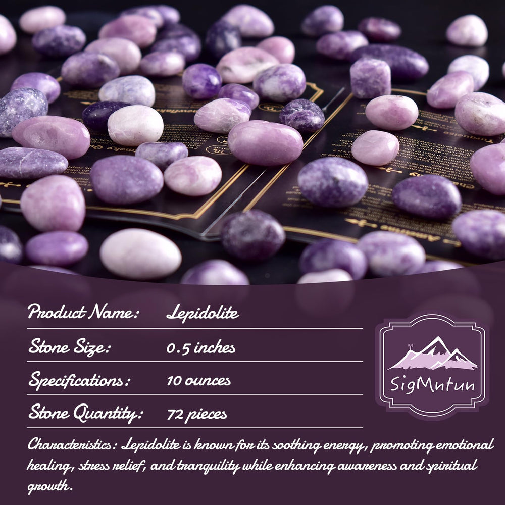 SigMntun polished Lepidolite stones with a smooth glossy finish.