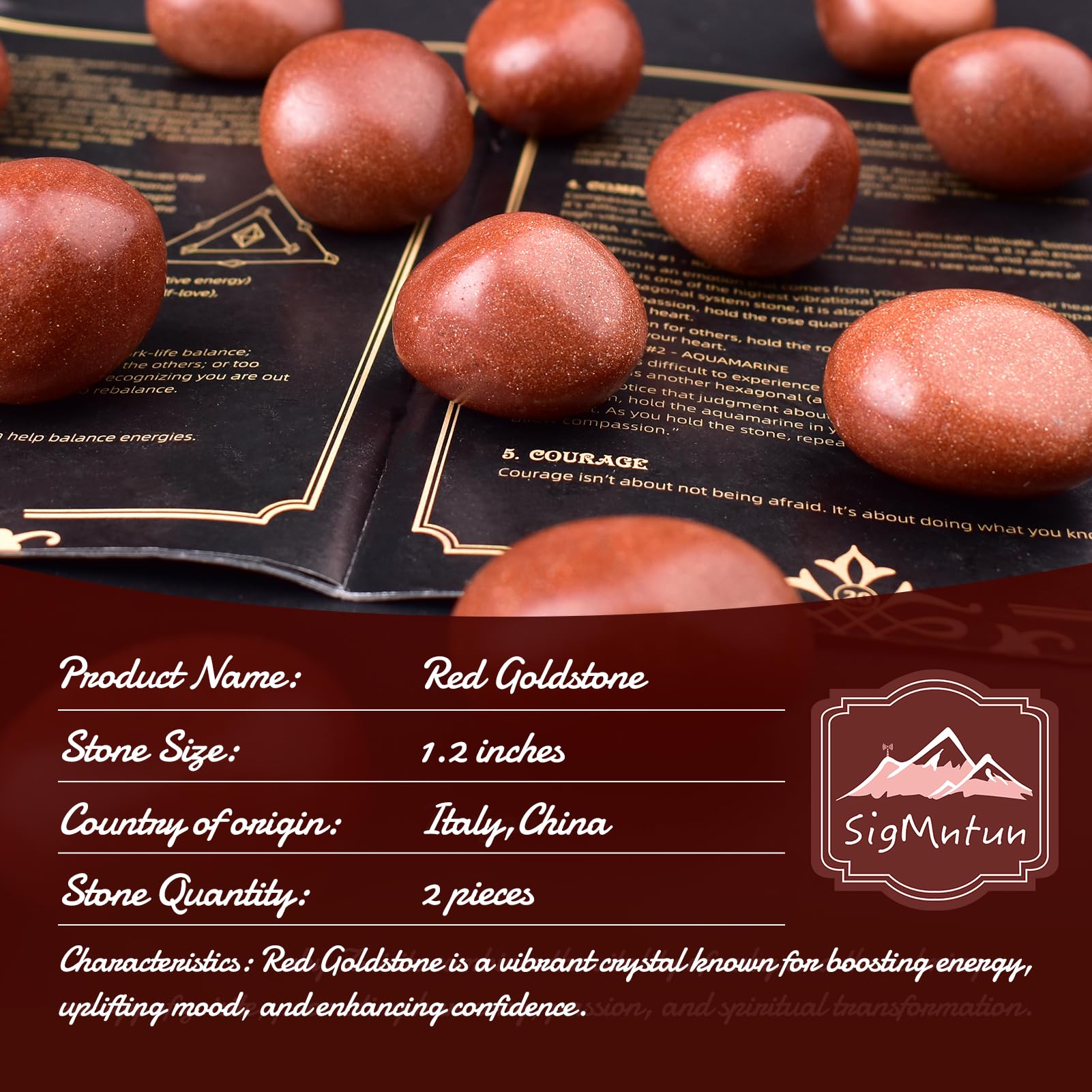 SigMntun polished red goldstone palm stone with smooth surface for meditation