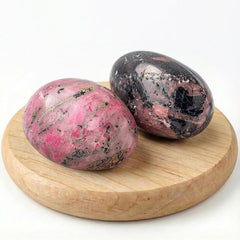 SigMntun polished rhodonite worry stone two piece set for calming focus and on the go relief