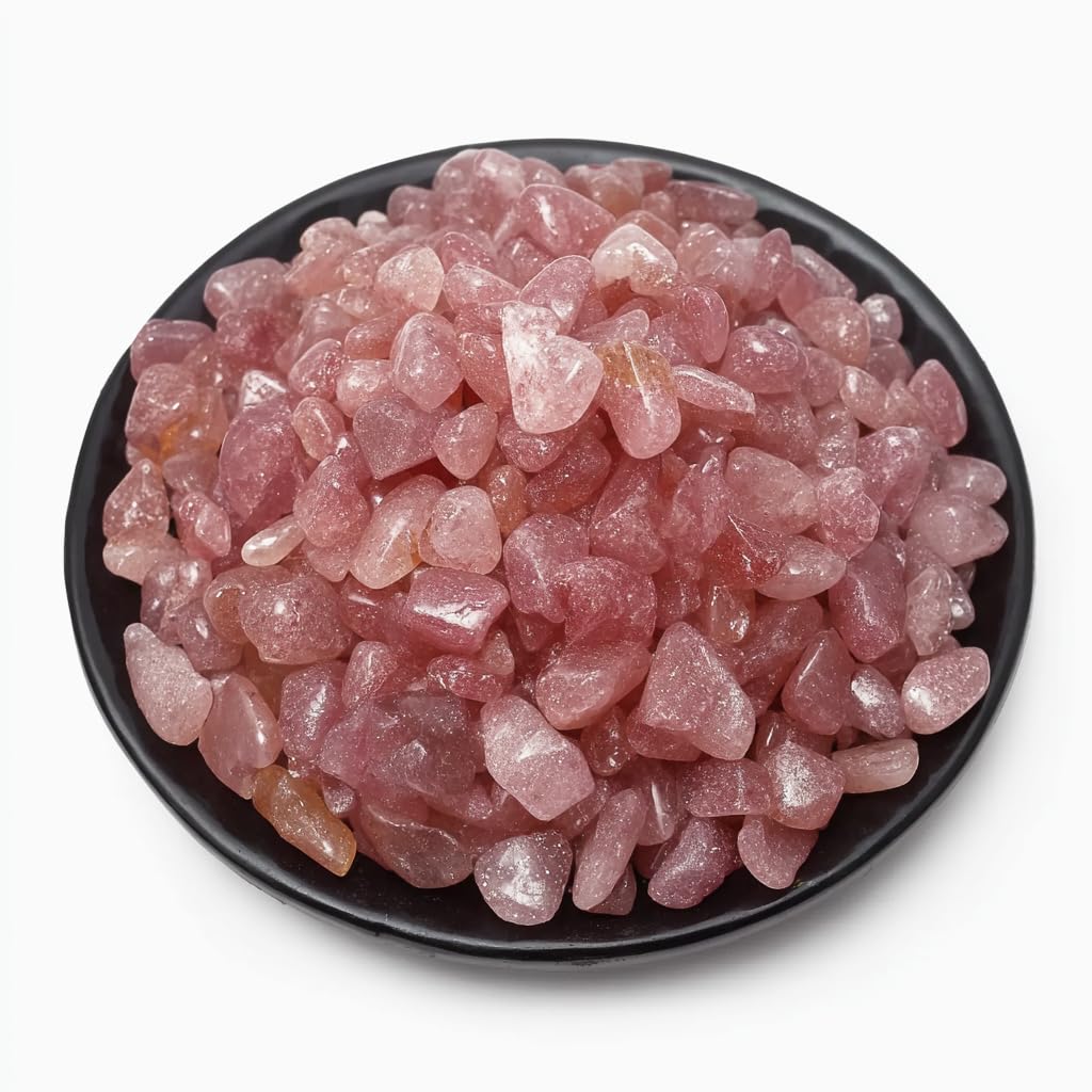 SigMntun polished strawberry quartz chips ideal for jewelry making and crafts.