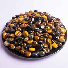SigMntun polished Tiger Eye round chips showcase warm chatoyance for decor and crafts.