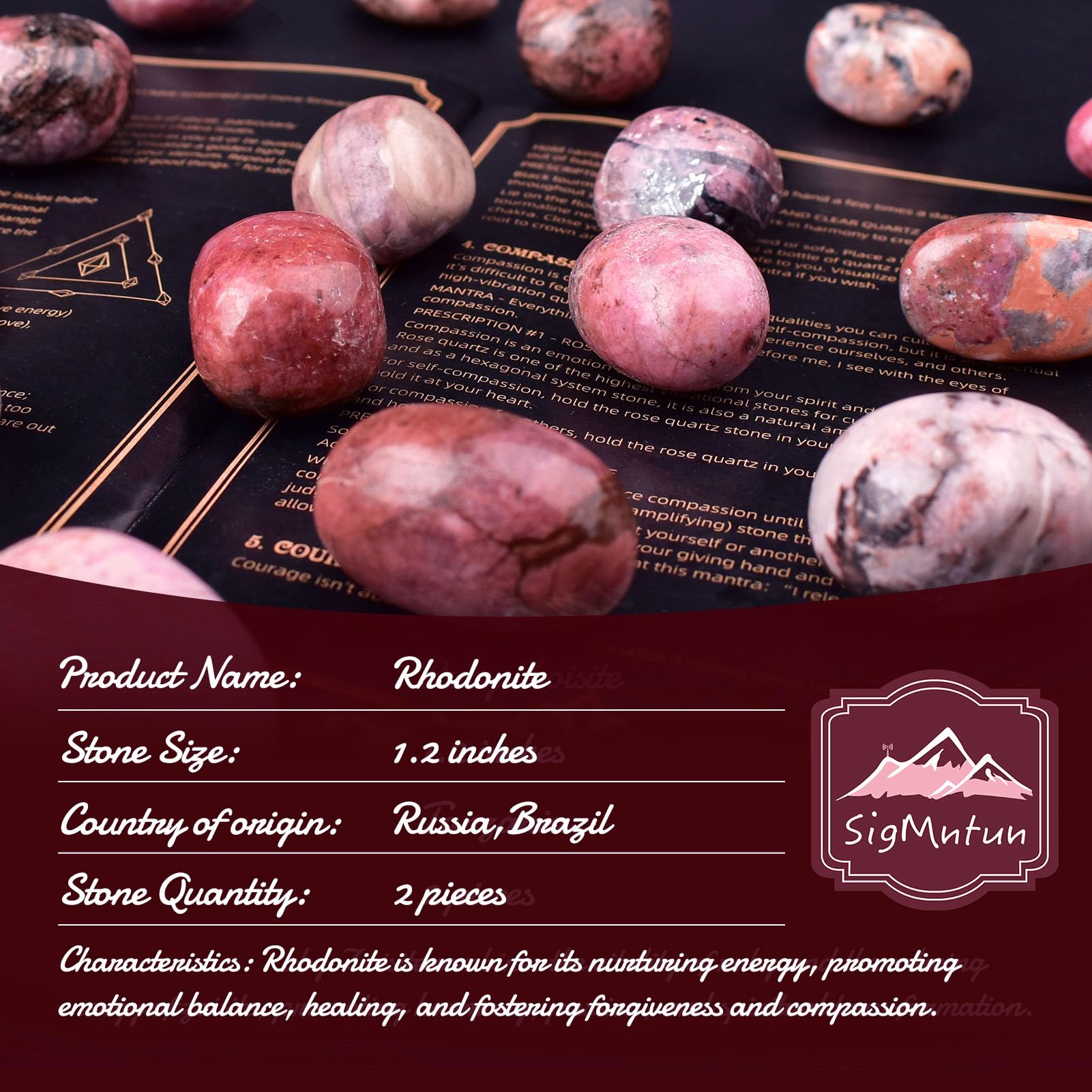 SigMntun rhodonite crystal palm stone for grounding during mindfulness