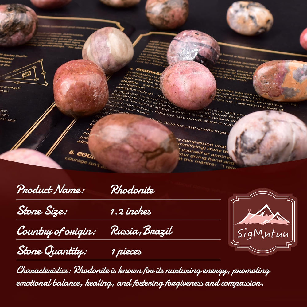 SigMntun Rhodonite palm stone closeup highlighting glossy finish for hand comfort