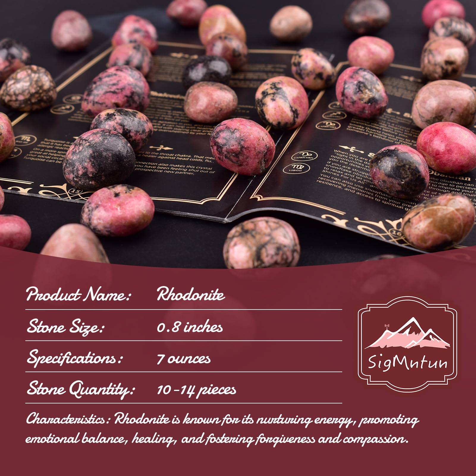 SigMntun Rhodonite handpicked tumbled crystals ideal for crystal grids and meditation.
