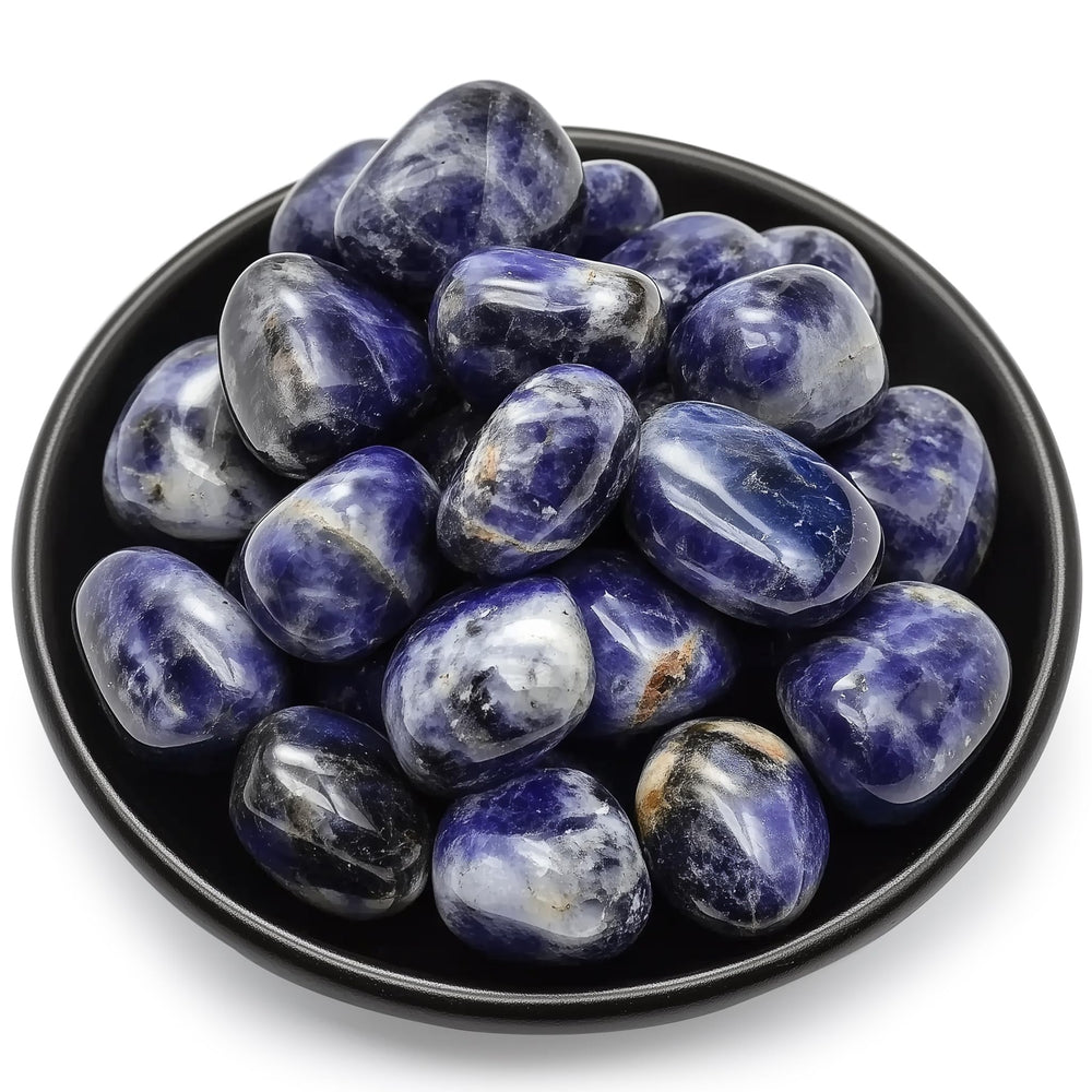 SigMntun sodalite polished stone closeup for chakra focus during meditation