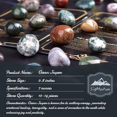 SigMntun Ocean Jasper polished stones layout shows varied color patterns ideal for display.