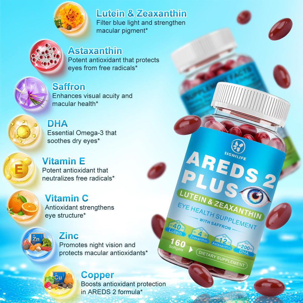 SIGNILIFE AREDS2+ eye vitamins capsules out shows softgels ready for daily use