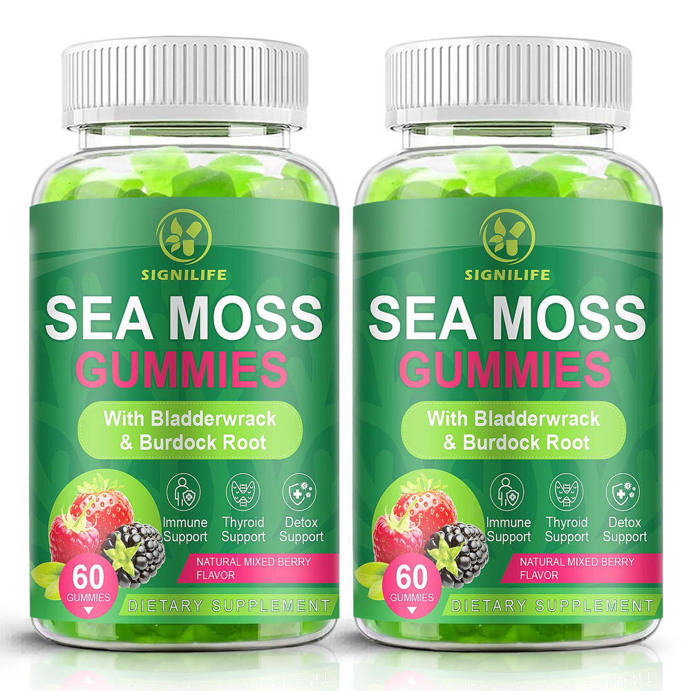 SIGNILIFE Organic Sea Moss Gummies bottle front view promoting easy daily wellness.